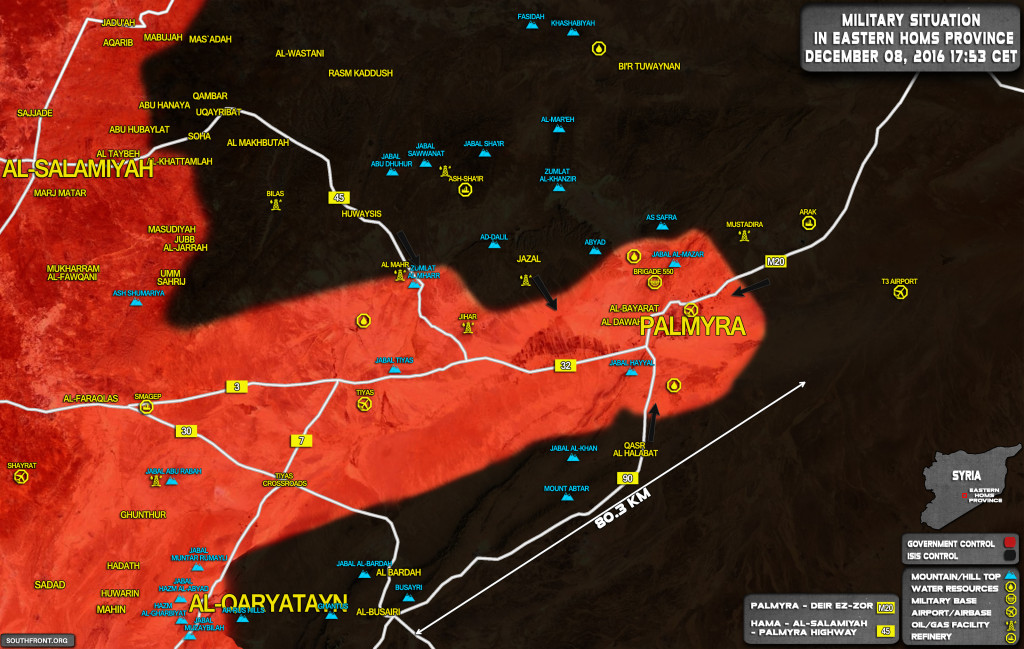 Syria Map Update" Military Situation In Area Of Palmyra On December 8, 2016