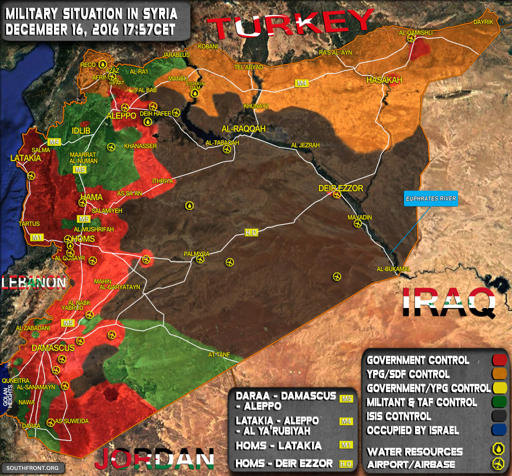 Military Situation In Syria On December 16, 2016 (Map Update)