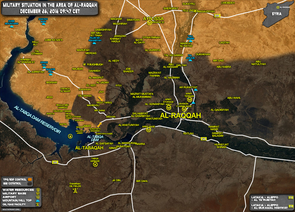 Military Situation In Area Of Al-Raqqah On December 26, 2016 (Syria Map Update)