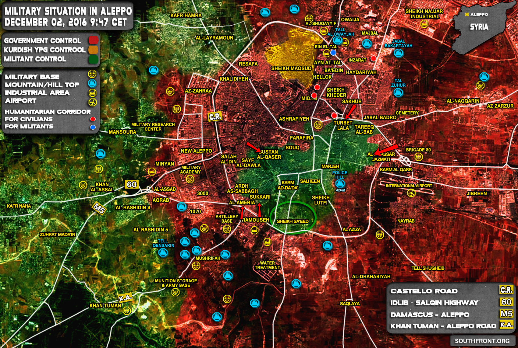 Military Situation in Aleppo City on December 2, 2016