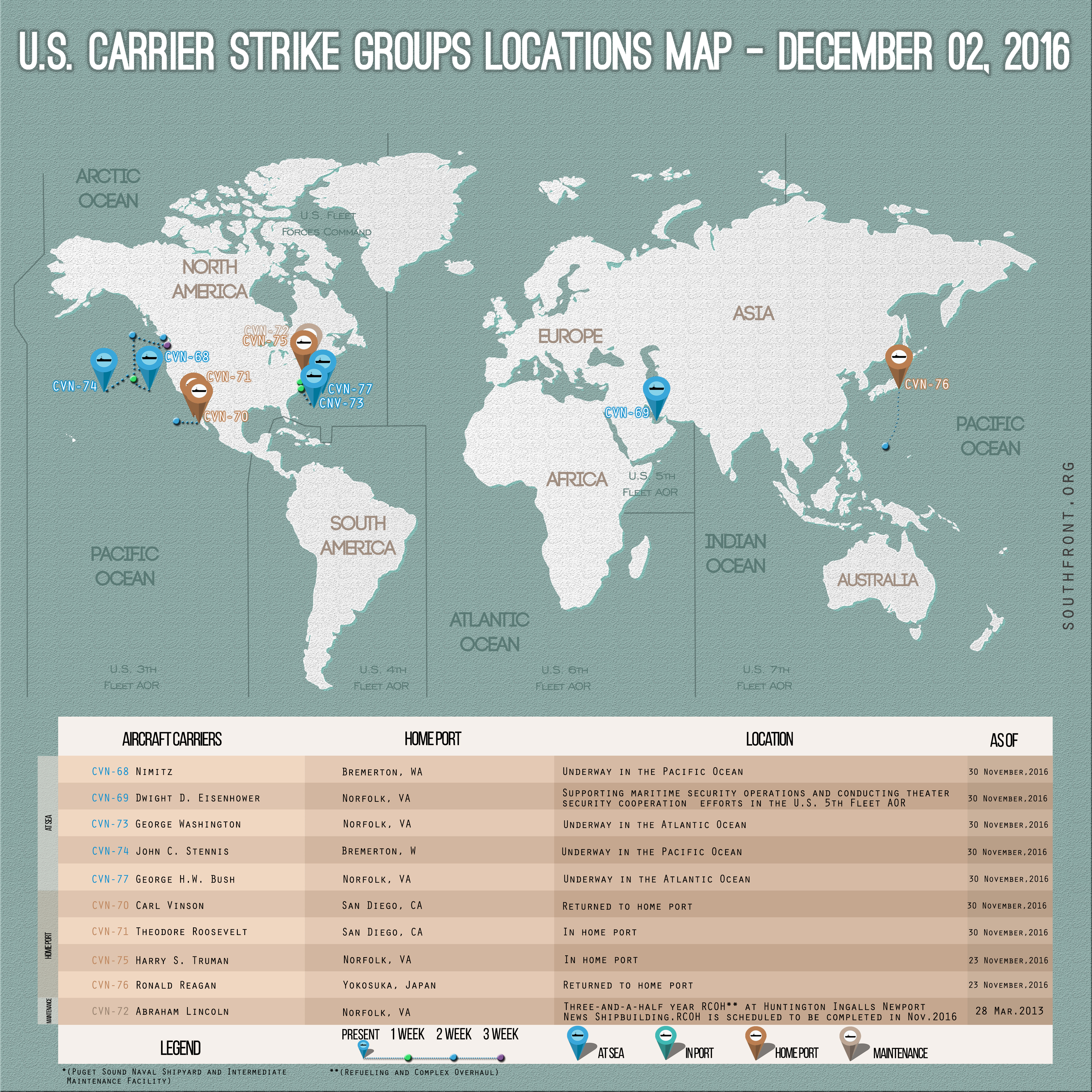 US Carrier Strike Groups Locations Map – December 2, 2016