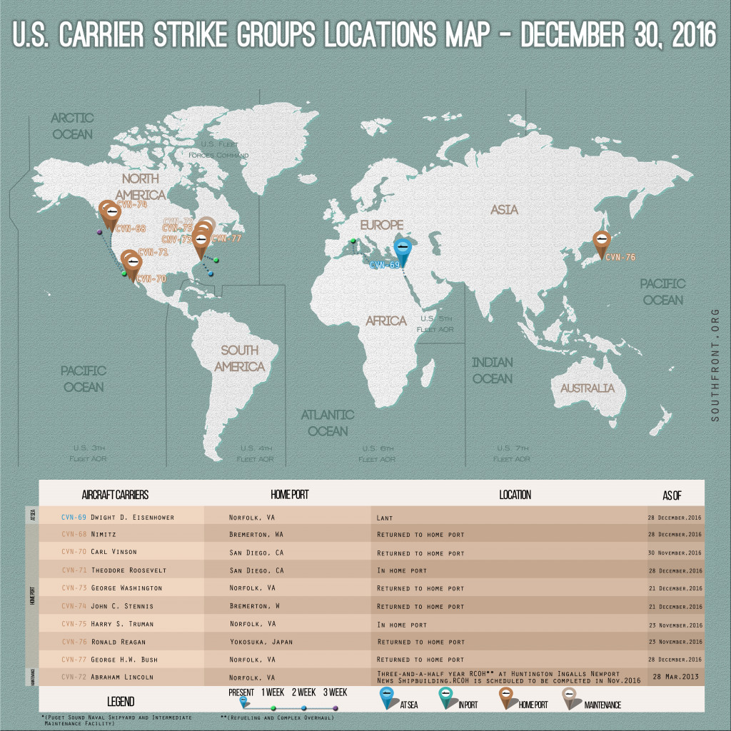 US Carrier Strike Groups Locations Map – December 30, 2016