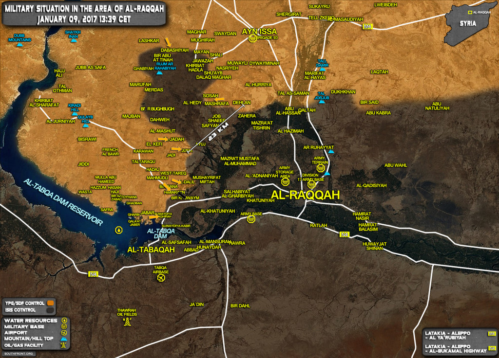 Military Situation In Area Of Al-Raqqah On January 9, 2017 (Syria Map Update)