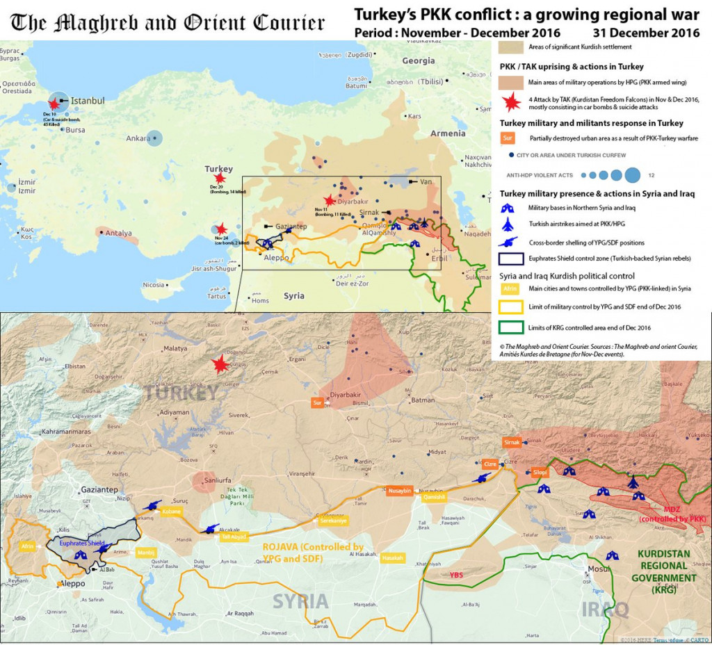 Kurdish Insurgency In Syria, Turkey And Iraq (Map Update)