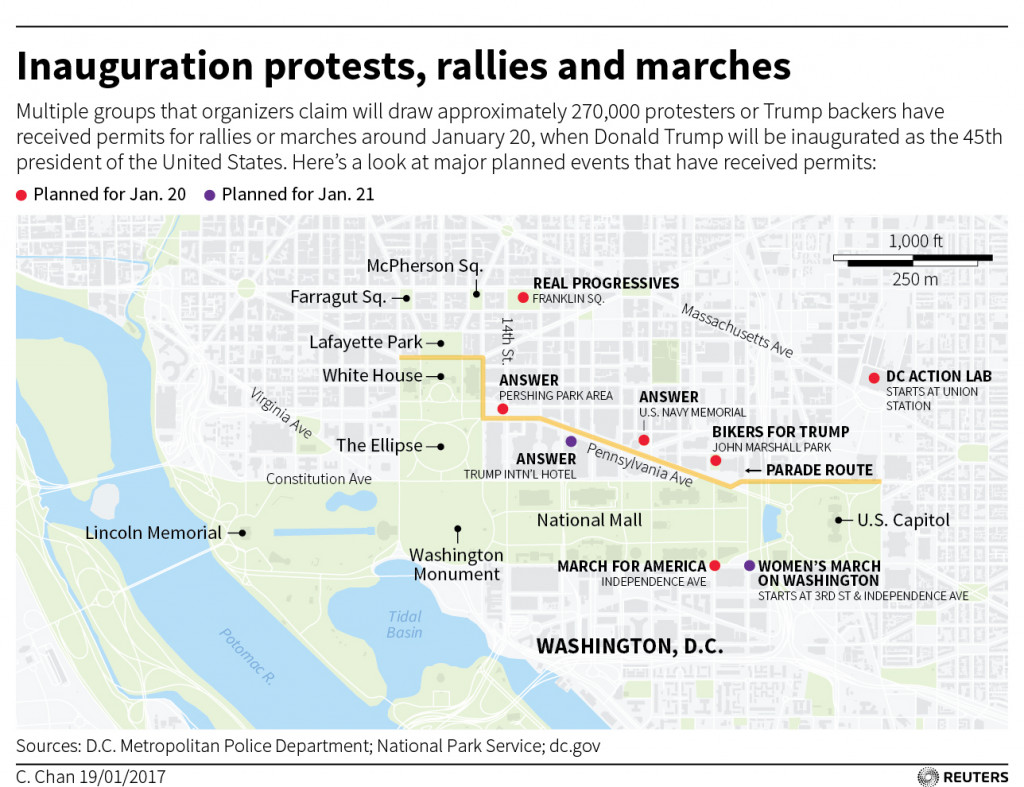 Trump's Inauguration Protests, Rallies and Marches (Map)