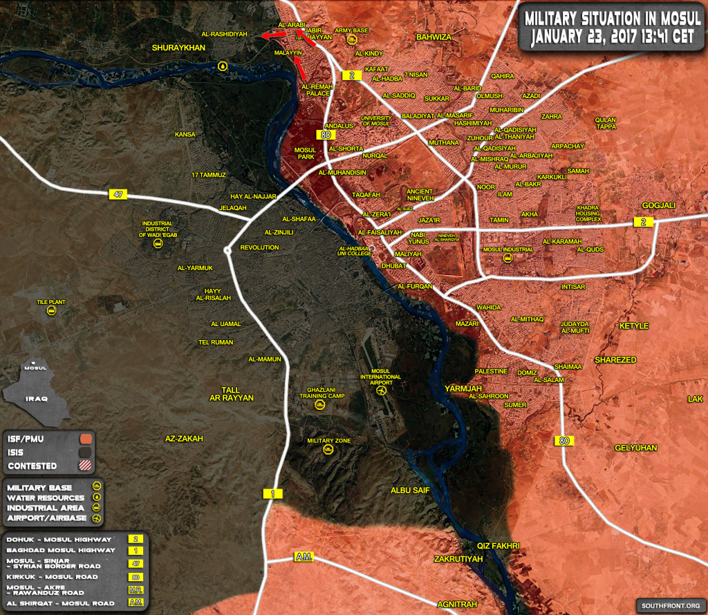 Military Situation In Mosul City On January 23, 2017 (Iraqi Map Update)