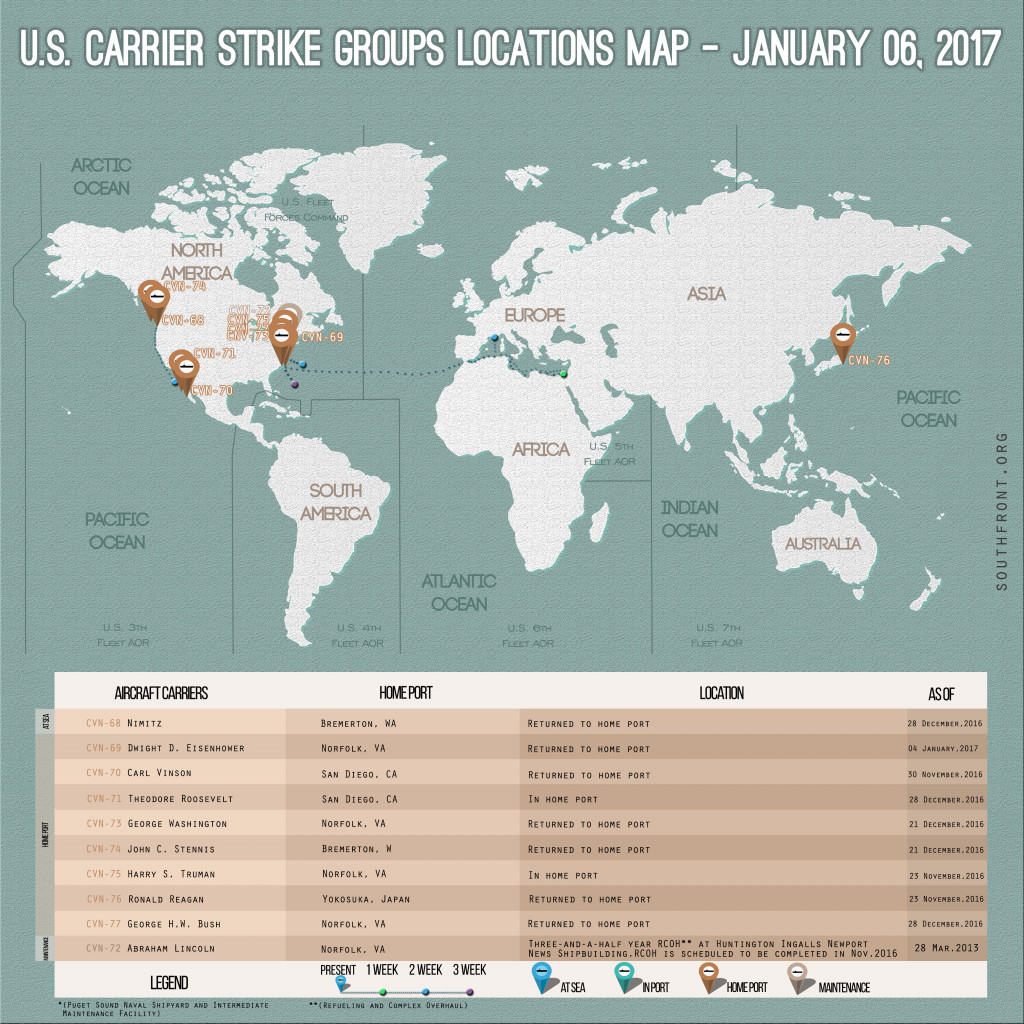 US Carrier Strike Groups Locations Map – January 6, 2017