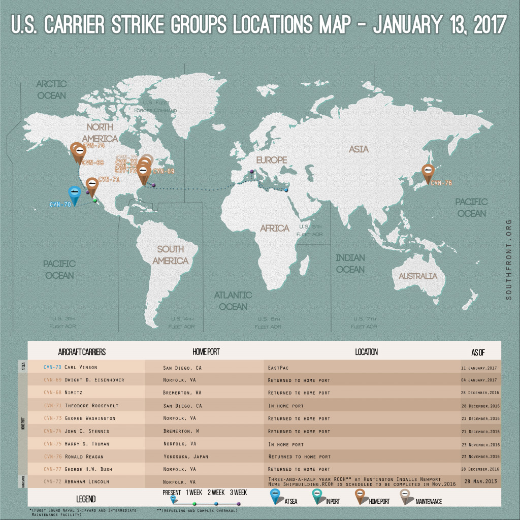 US Carrier Strike Groups Locations Map – January 13, 2017