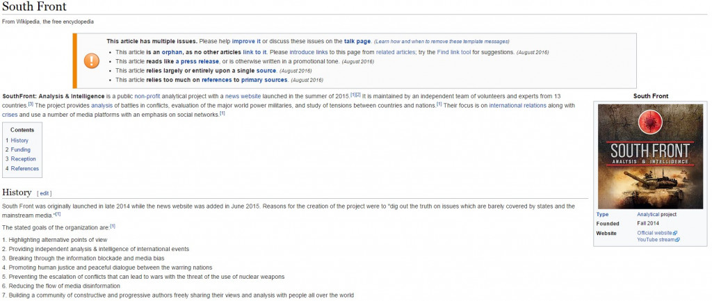 Attention: SouthFront Is Censored At Wikipedia.org