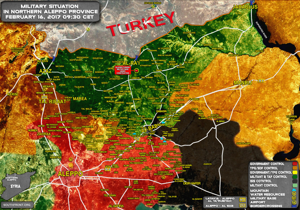 Military Situation In Northern Aleppo On February 16, 2017 (Syria Map Update)