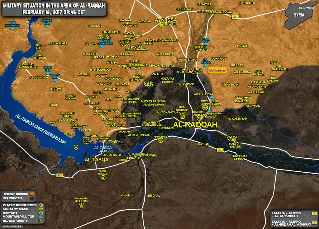 Military Situation In Area Of Raqqah On February 16, 2017 (Syria Map Update)