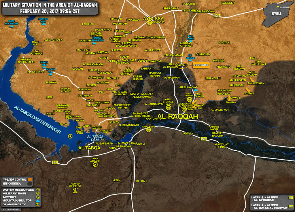 Military Situation In Area Of Raqqah On February 20, 2017 (Syria Map Update)