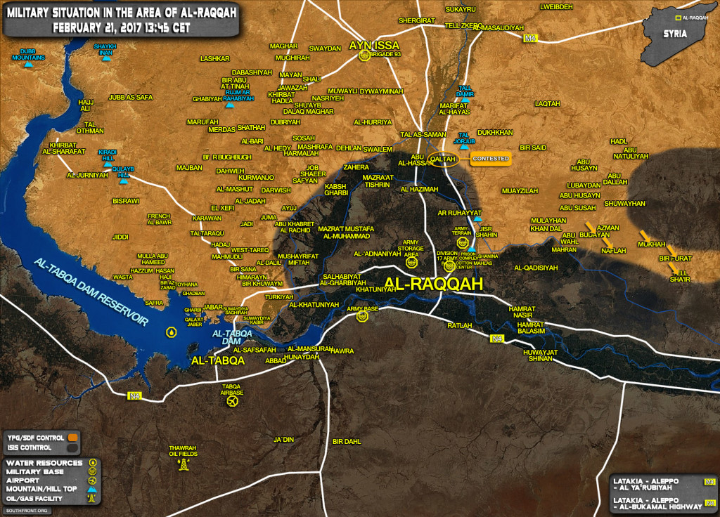 Military Situation In Area Of Raqqah On February 21, 2017 (Syria War Map)