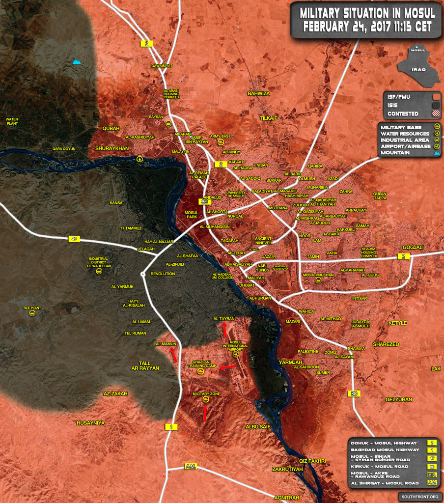 Military Situation In Iraq City Of Mosul And Its Countryside On February 24, 2017 (Maps)