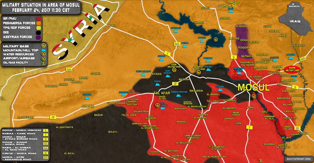 Military Situation In Iraq City Of Mosul And Its Countryside On February 24, 2017 (Maps)