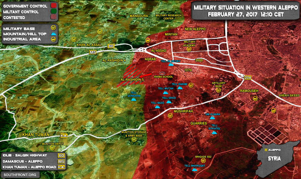 Govt Forces Advancing Inside Rashidin 5 Area In Western Aleppo (Map)