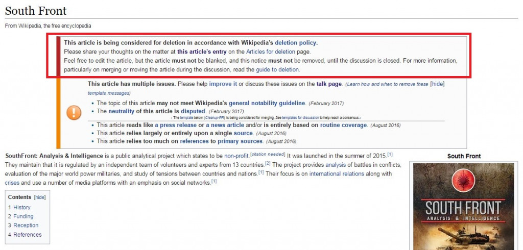 New Facts About Attack Against SouthFront At Wikipedia