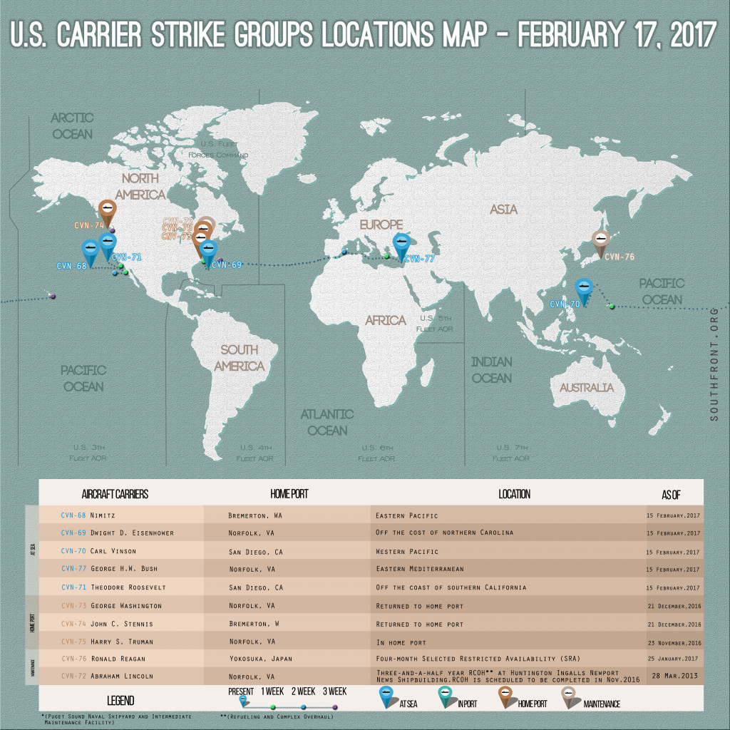 US Carrier Strike Groups Locations Map – February 17, 2017