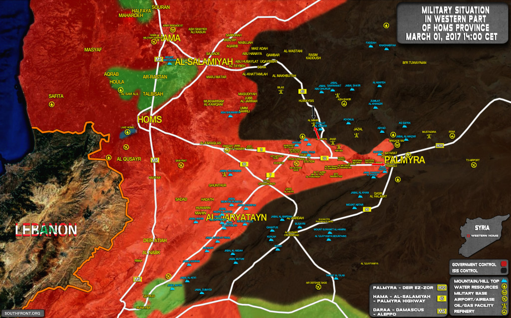 Military Situation In Area Of Palmyra On March 1, 2017 (Syria Map Update)