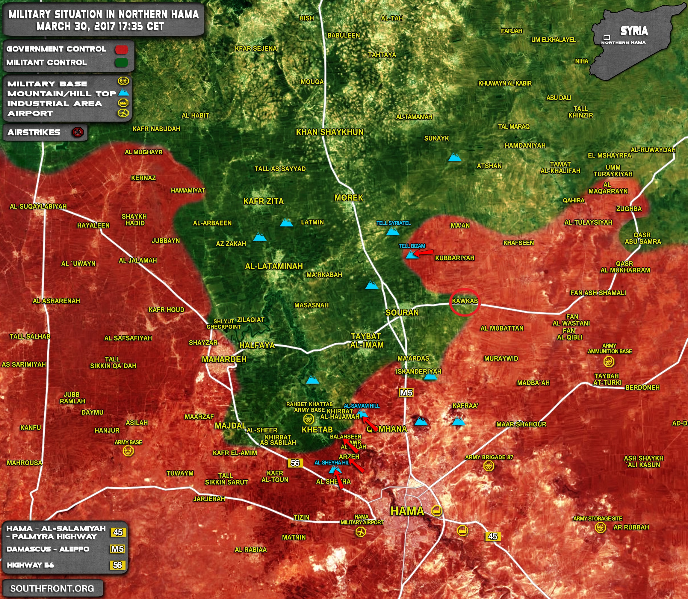 Military Situation In Northern Hama On March 30, 2017 (Syria Map)