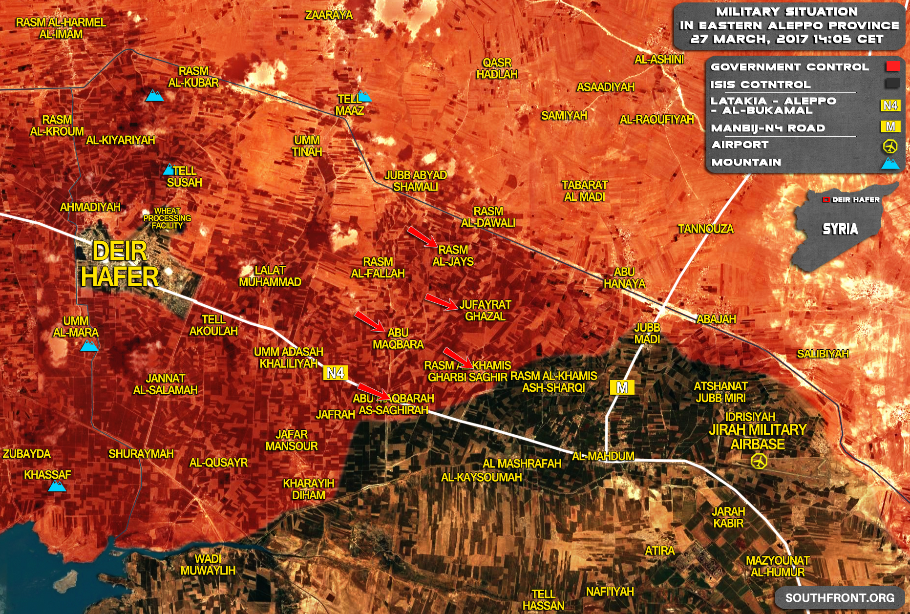 Military Situation In Area Of Deir Hafer On March 27, 2017 (Syria Map Update)