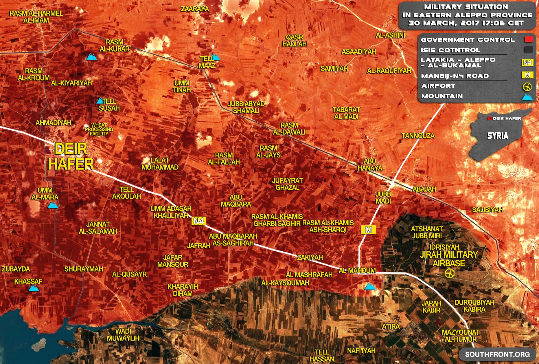 Military Situation In Area Of Deir Hafer In Province Of Aleppo On March 30, 2017 (Syria Map)