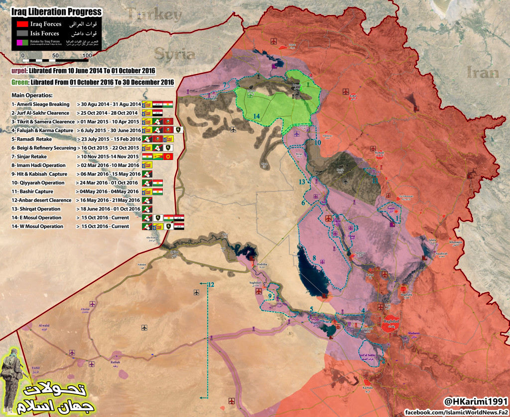 Progress Of Anti-ISIS Campaign In Iraq Oct 1, 2016 - Dec 30, 2016 (Map Update)