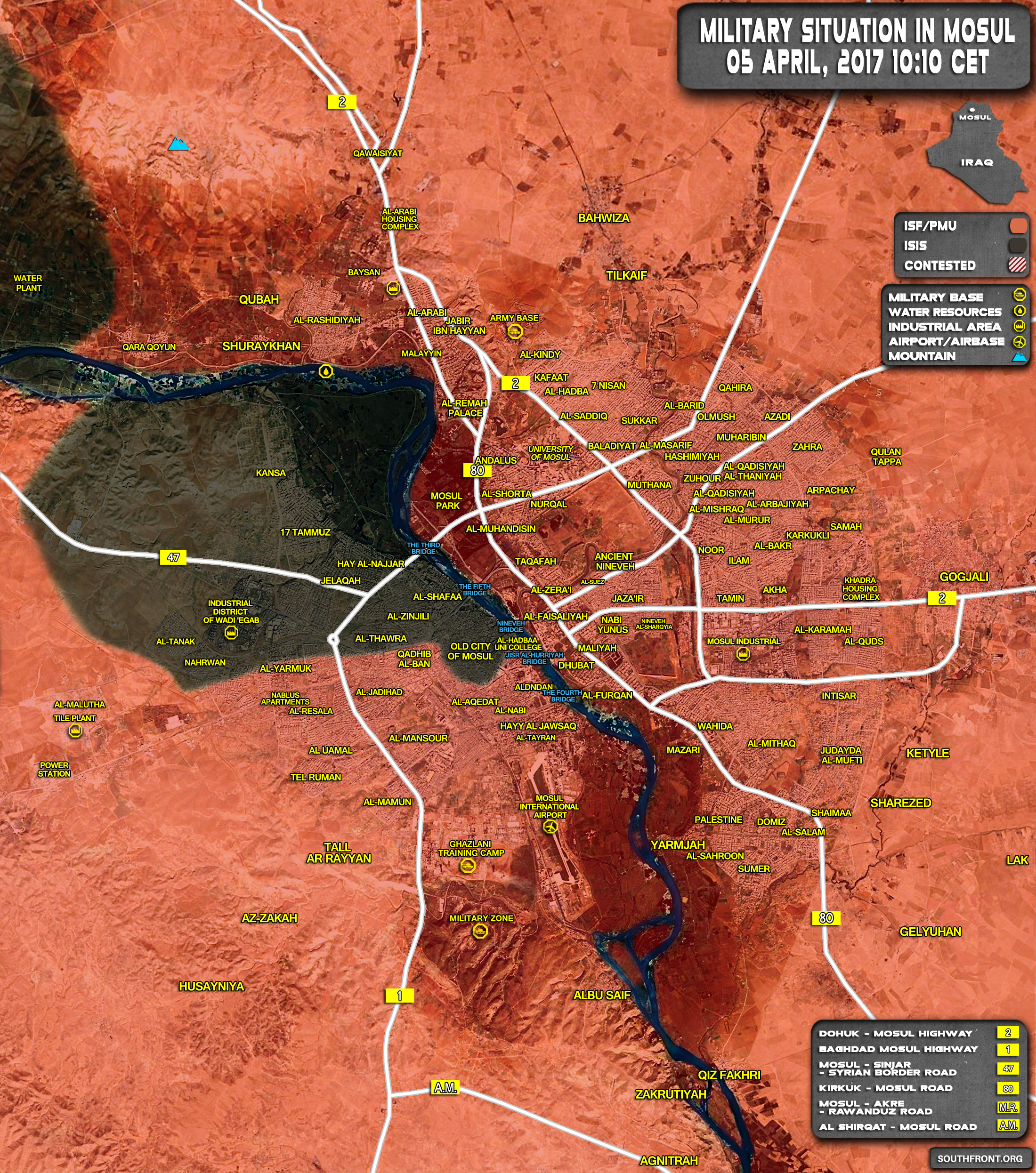 Military Situation In Iraqi City Of Mosul On April 5, 2017 (Map Update)