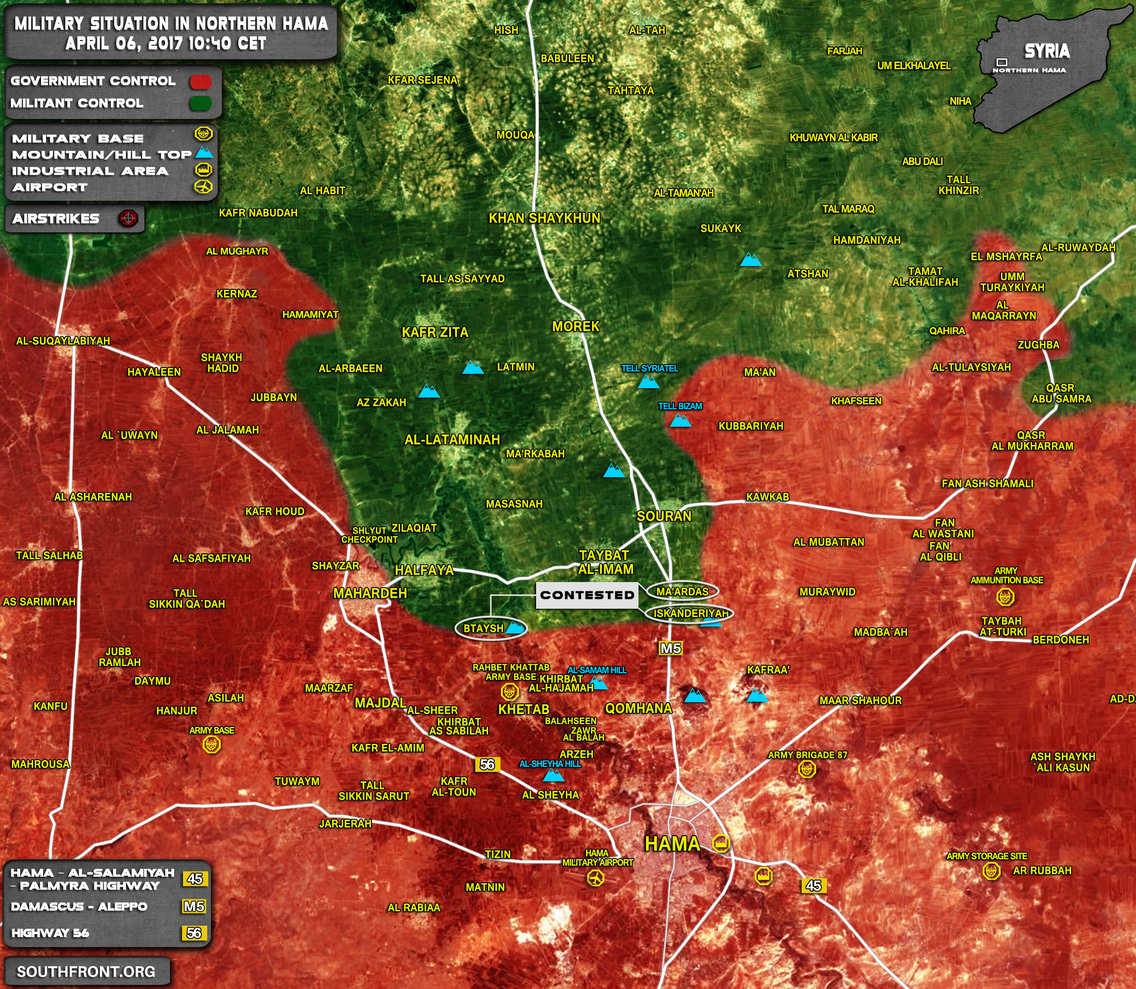 Overview Of Military Situation In Northern Hama On April 6, 2017