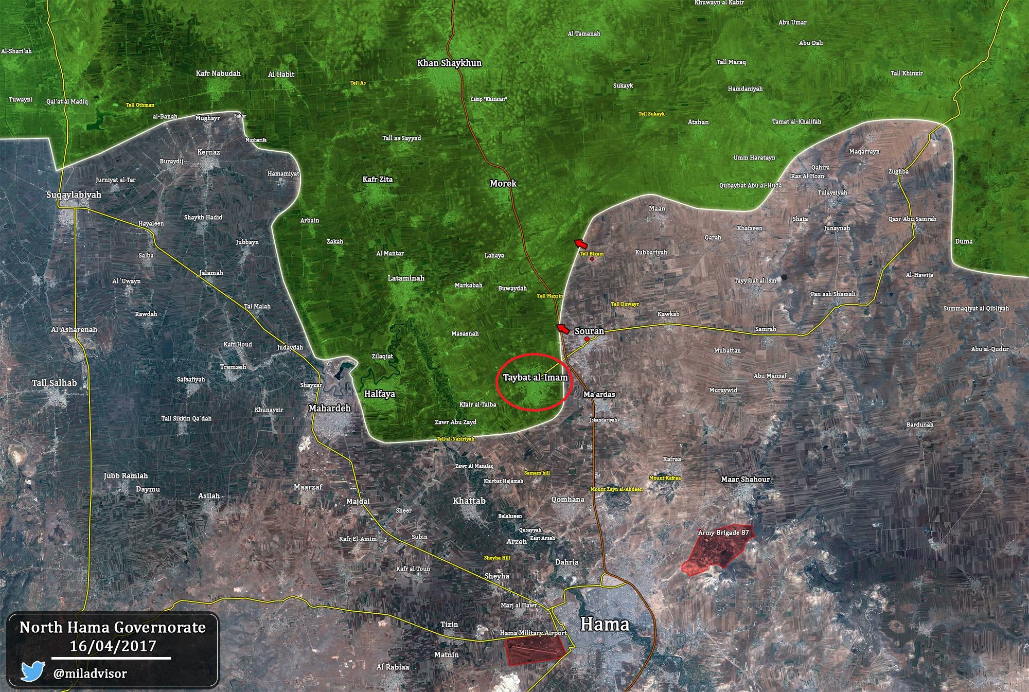 Syrian Army Artillery And Air Force Striking Taybat Al-Imam In Northern Hama