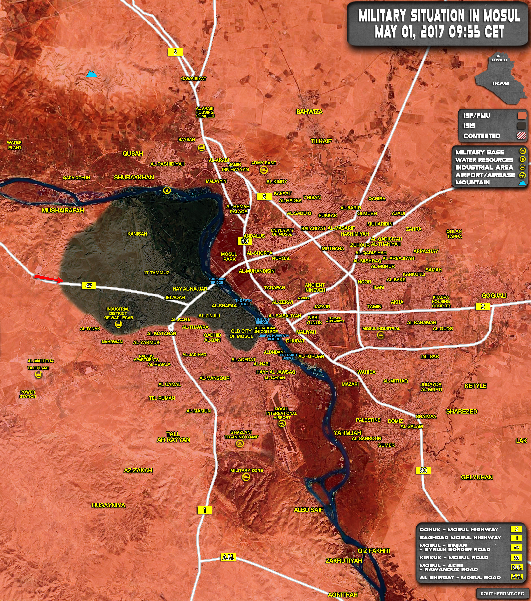 Military Situation In Iraqi City Of Mosul On May 1, 2017 (Map Update)