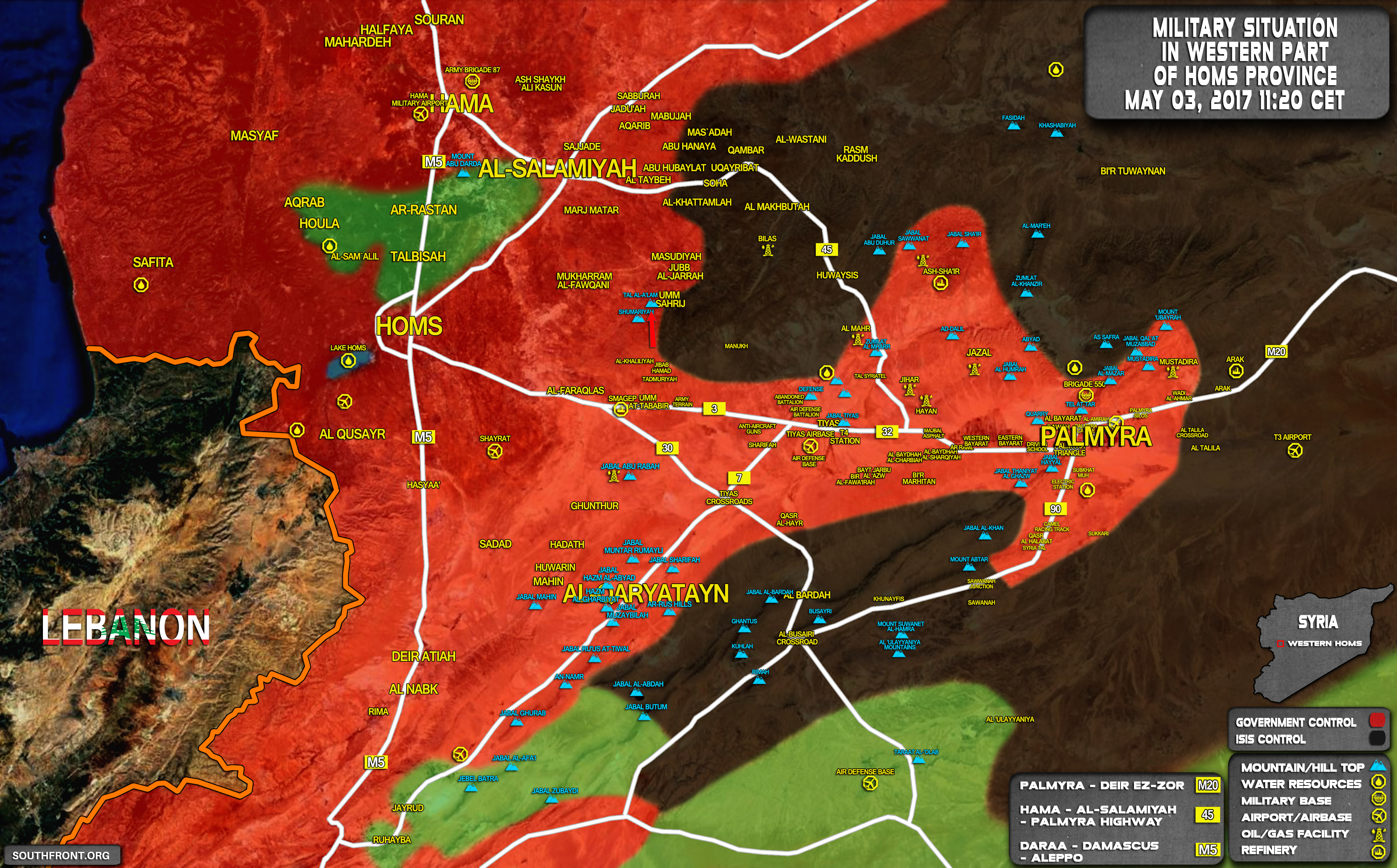 Military Situation In Countryside Of Palmyra On May 3, 2017 (Map Update)