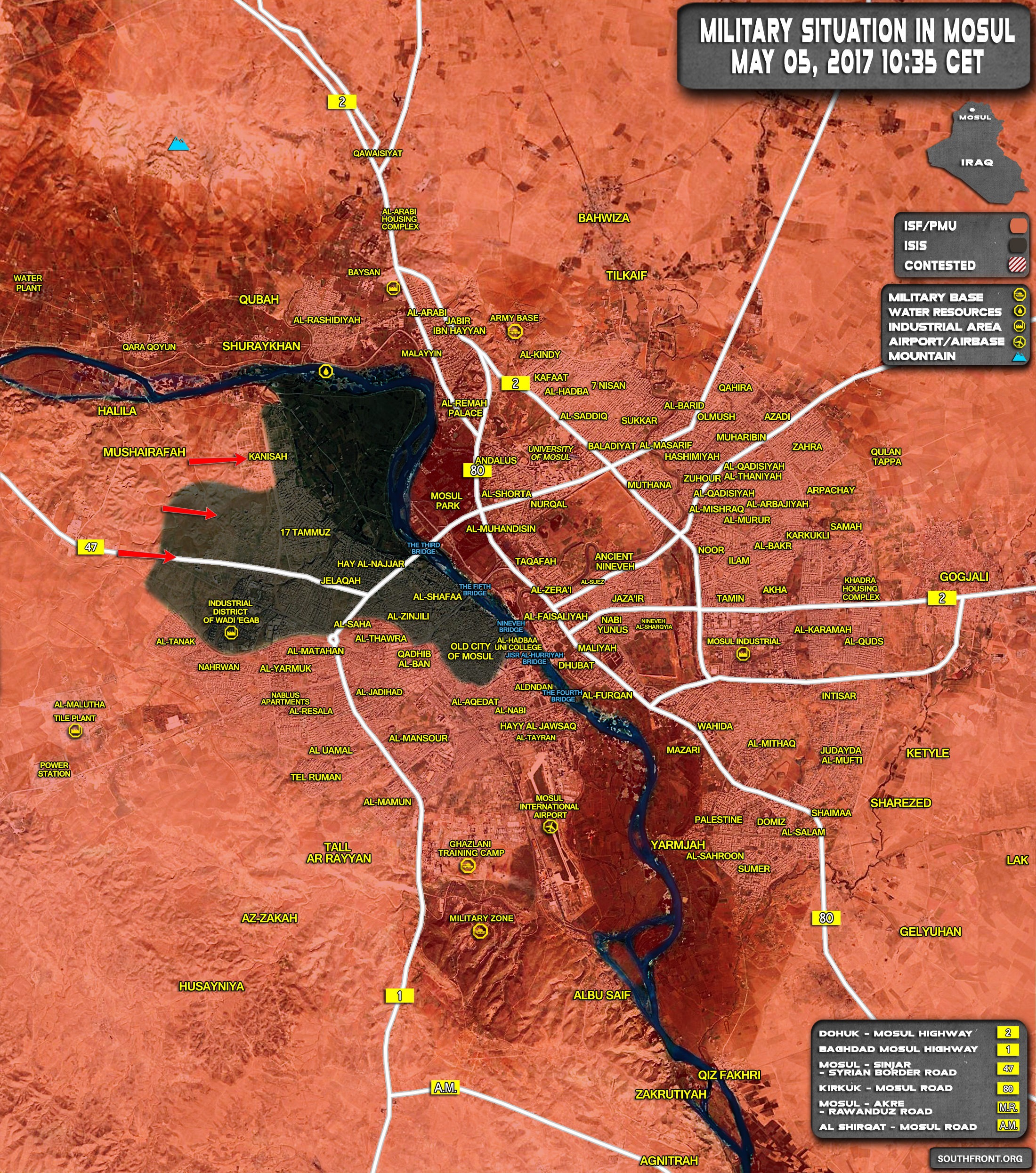 Military Situation In Iraqi City Of Mosul On May 5, 2017 (Map Update)