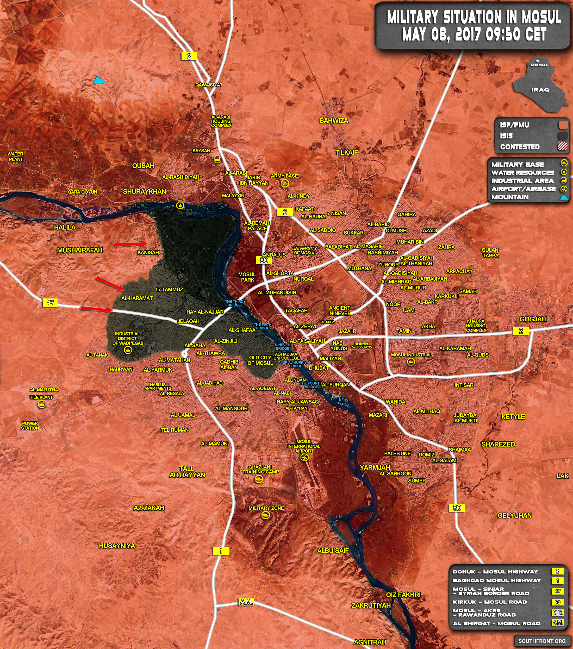 Military Situation In Iraqi City Of Mosul On May 8, 2017 (Map Update)