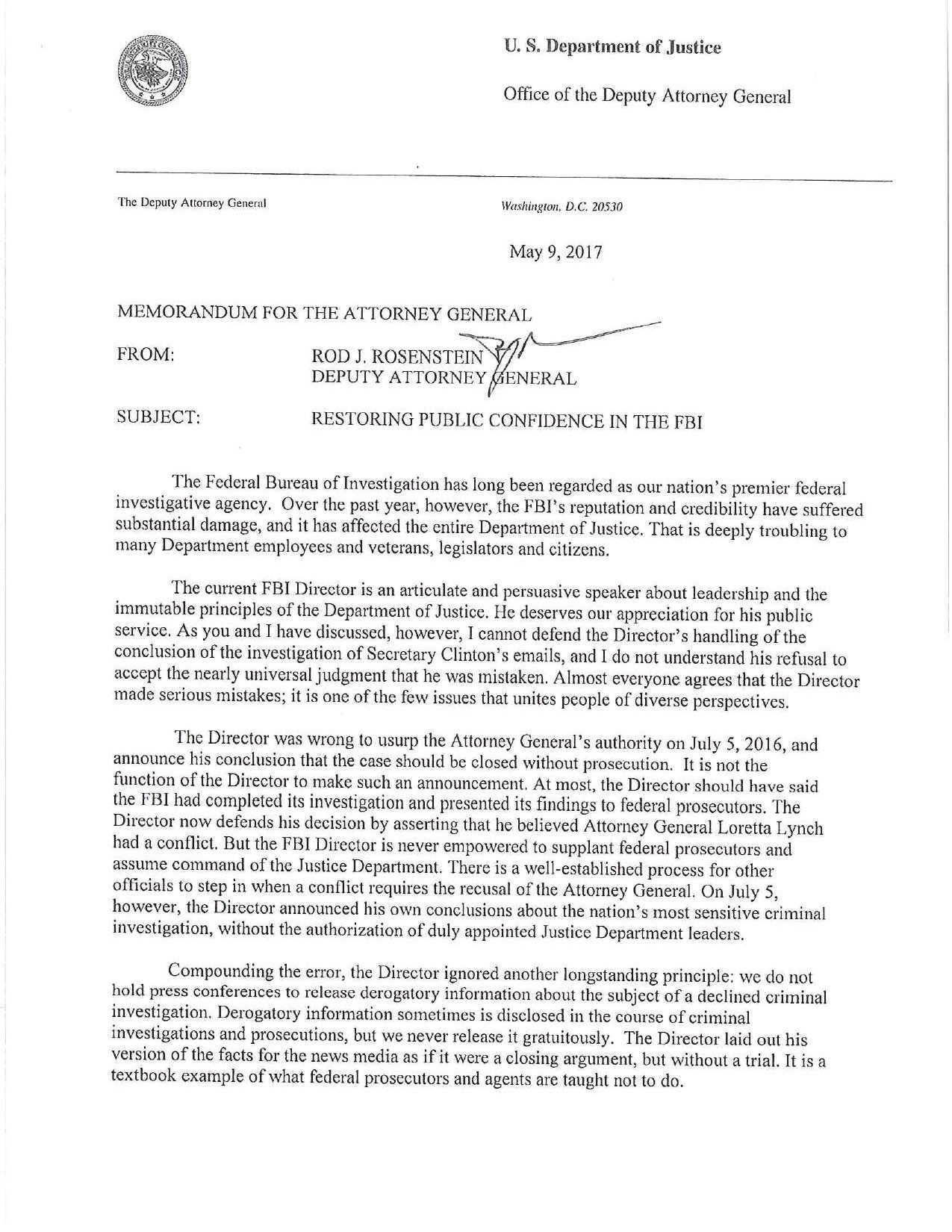 President Trump Fires FBI Director James Comey