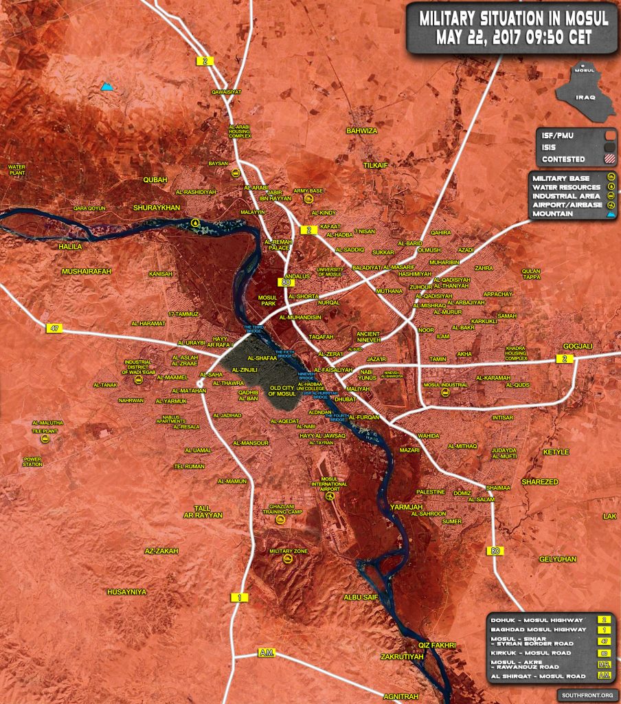 Military Situation In Iraqi City Of Mosul On May 22, 2017 (Map Update)