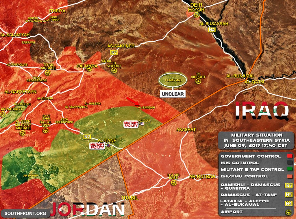 Map: Military Situation In Southeastern Syria After Government Forces Reached Border With Iraq