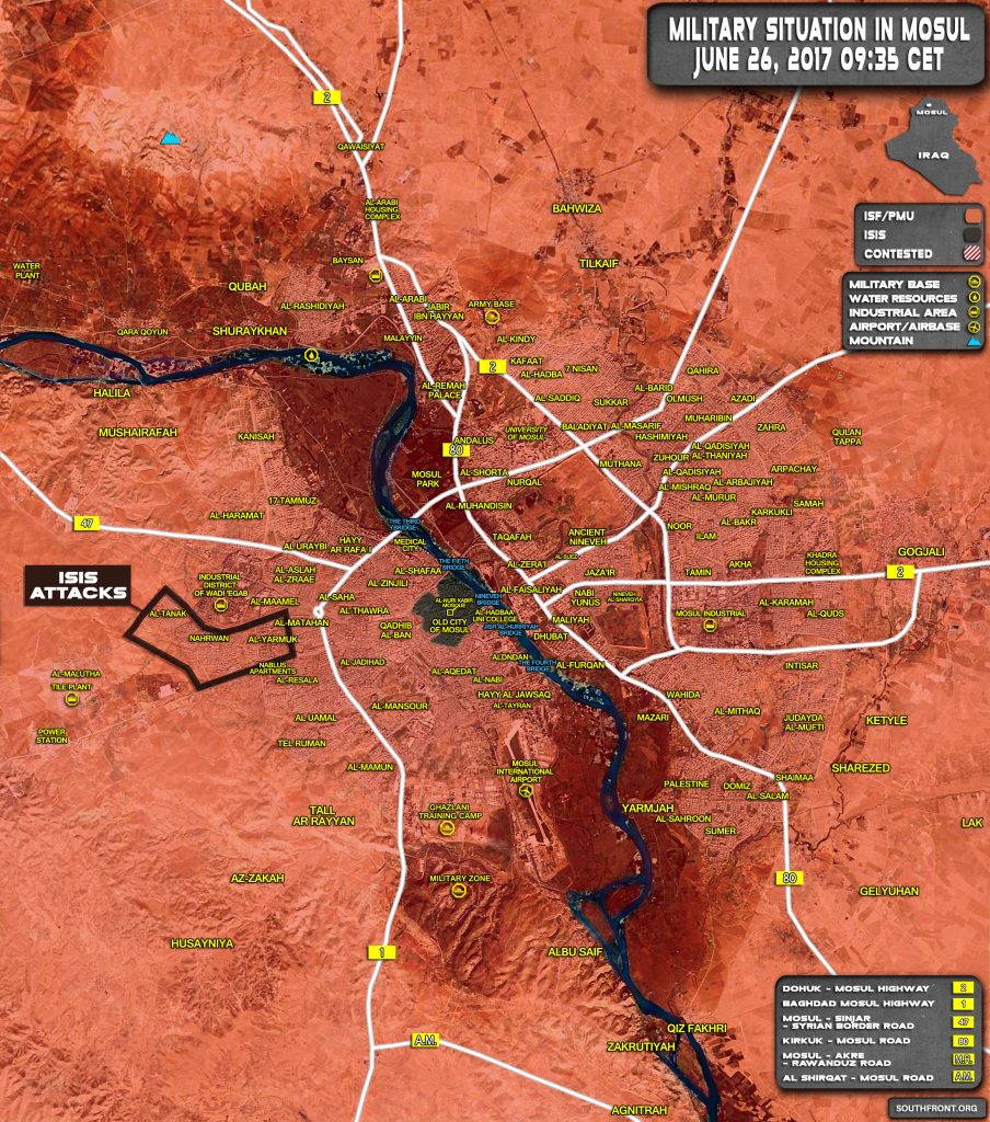 Military Situation In Iraqi City Of Mosul On June 26, 2017 (Map Update)