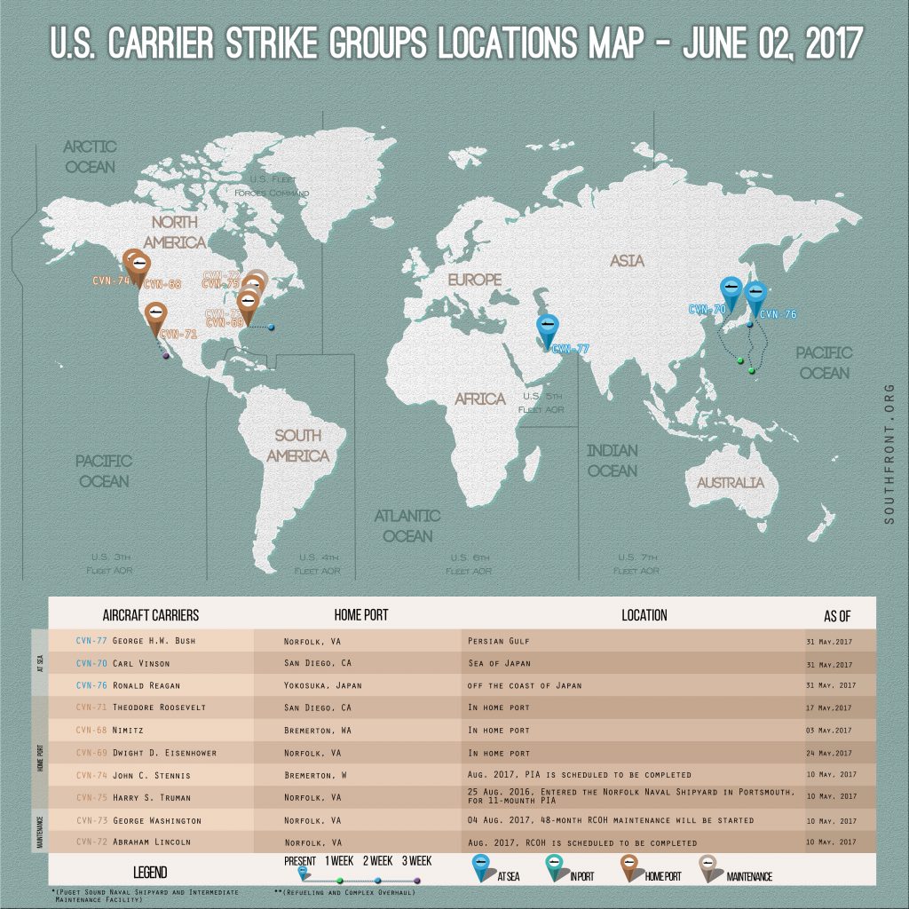 US Carrier Strike Groups Locations Map – June 2, 2017