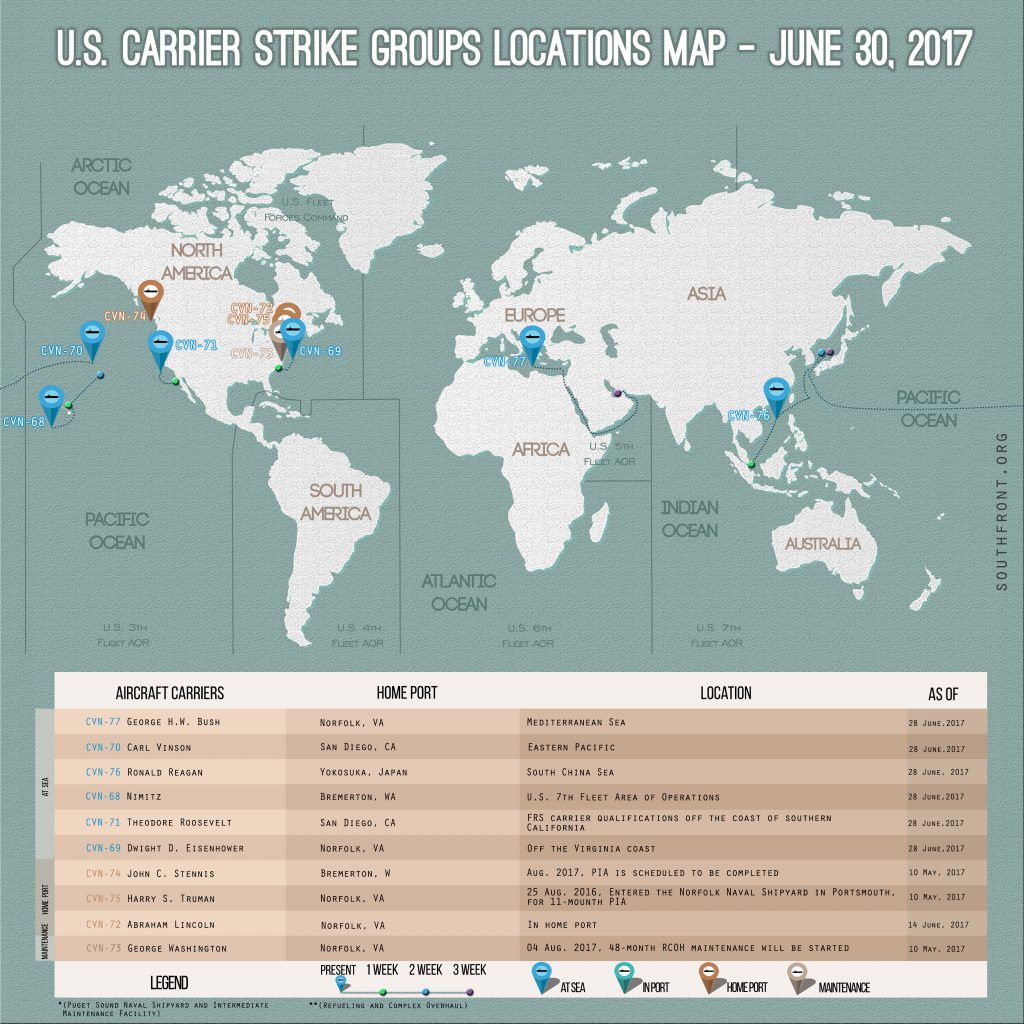 US Carrier Strike Groups Locations Map – June 30, 2017