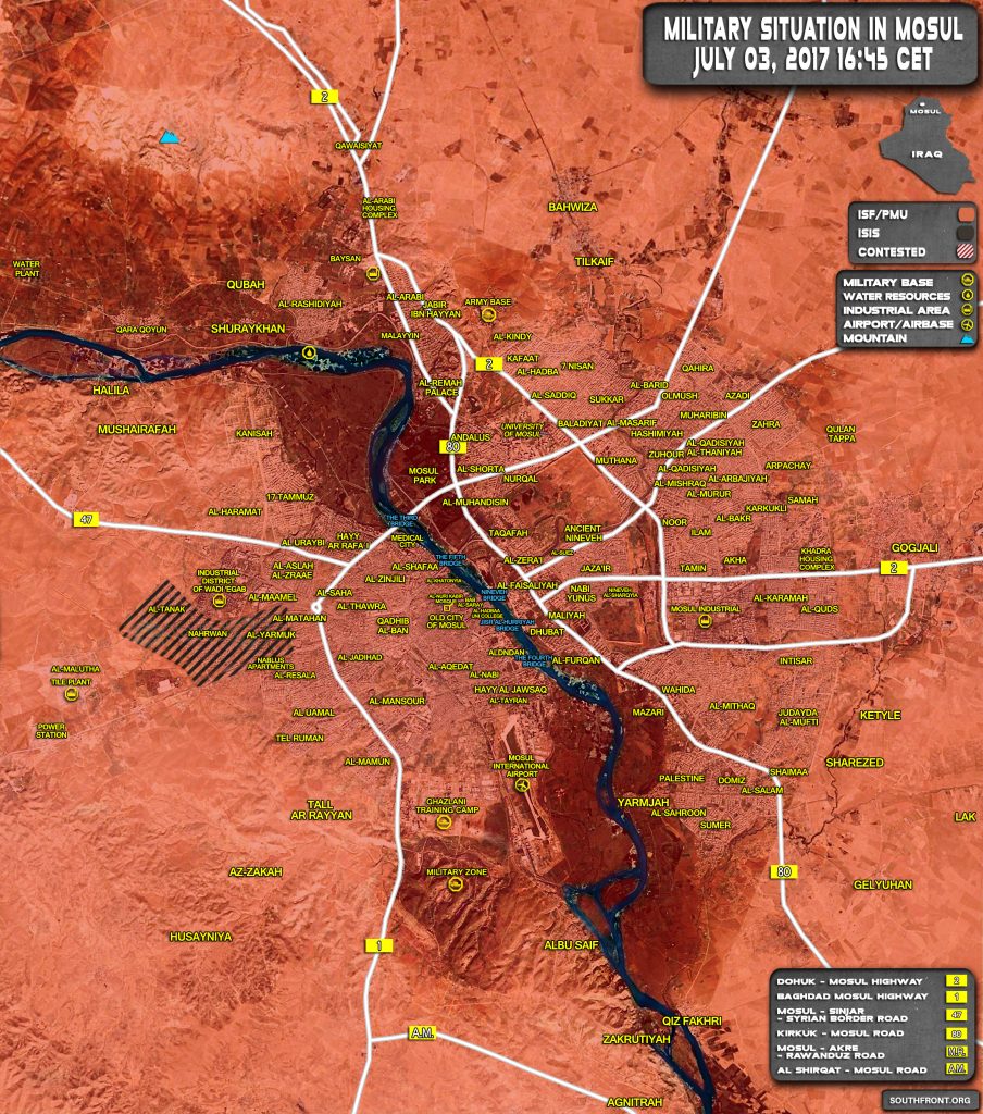 Military Situation In Iraqi City Of Mosul On July 3, 2017 (Map Update)