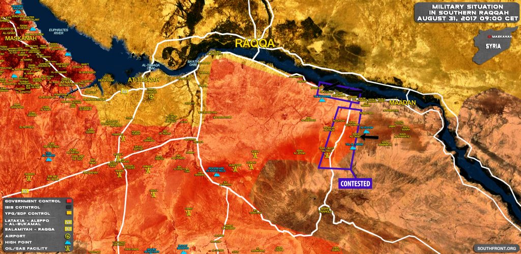 Military Situation In Southern Raqqah On August 31, 2017 (Map Update)