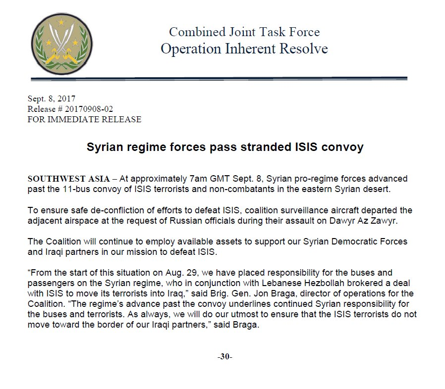 US-Led Coalition Stops Monitoring Stranded ISIS Convoy