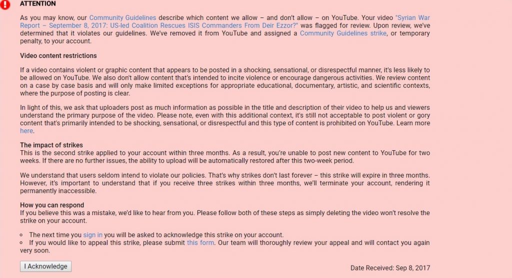 Important Message: SouthFront Is Censored On Youtube