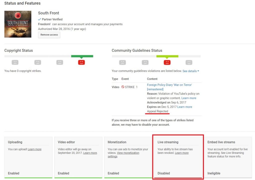 More Details And Explanations About Situation With SouthFront's YouTube Channel