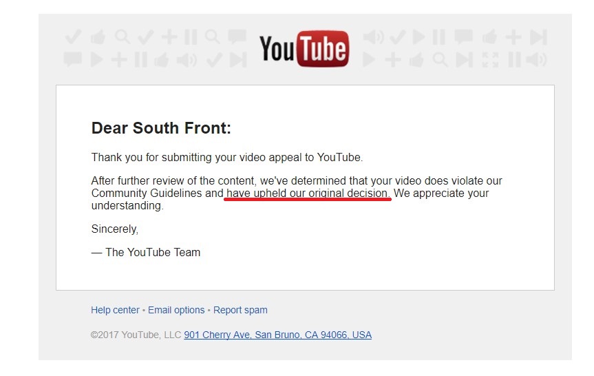 Important Details About Situation With SouthFront’s YouTube Channel