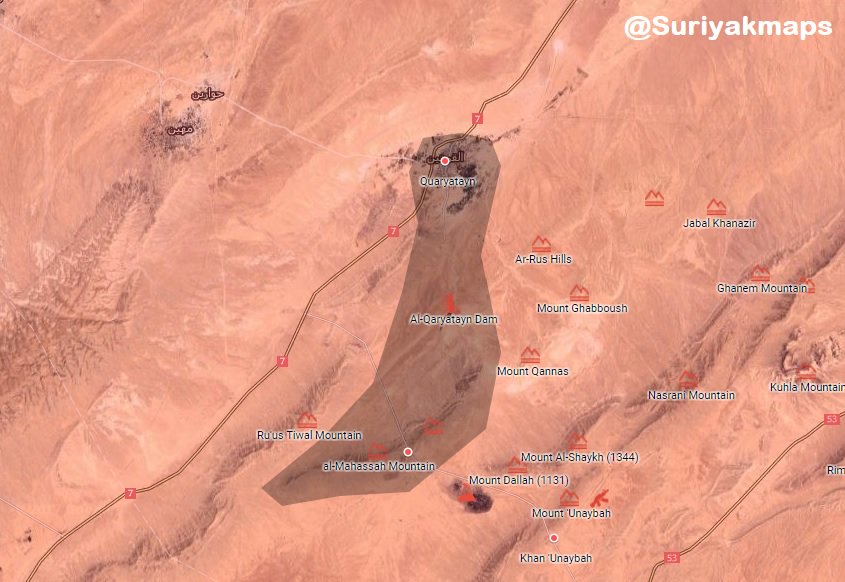 Syrian Government Forces Tighten Siege On ISIS-held City Of al-Qaryatayn (Maps)