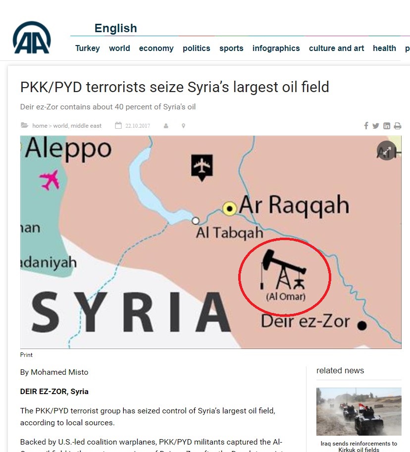 Turksih State-Run Media Fails To Find Syria's Omar Oil Fields, Releases Map Showing Them Northwest Of Deir Ezzor