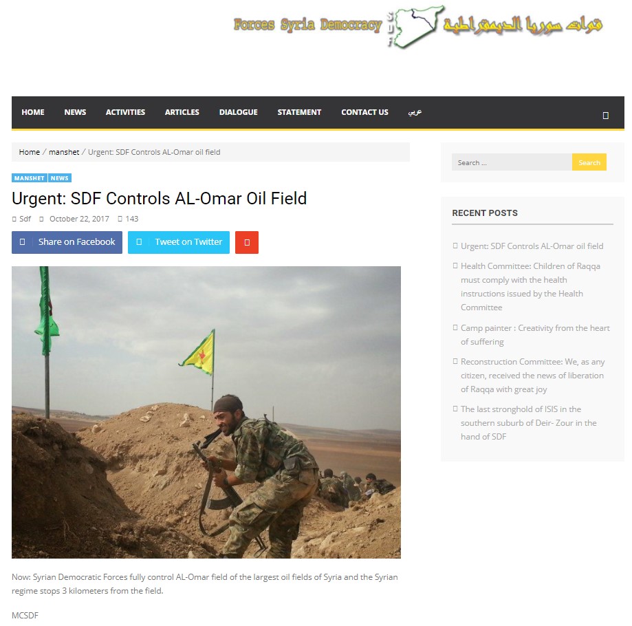 US-backed SDF Allegedly Seized Omar Oil Fields. But What Is Really Going On? [UPDATES]