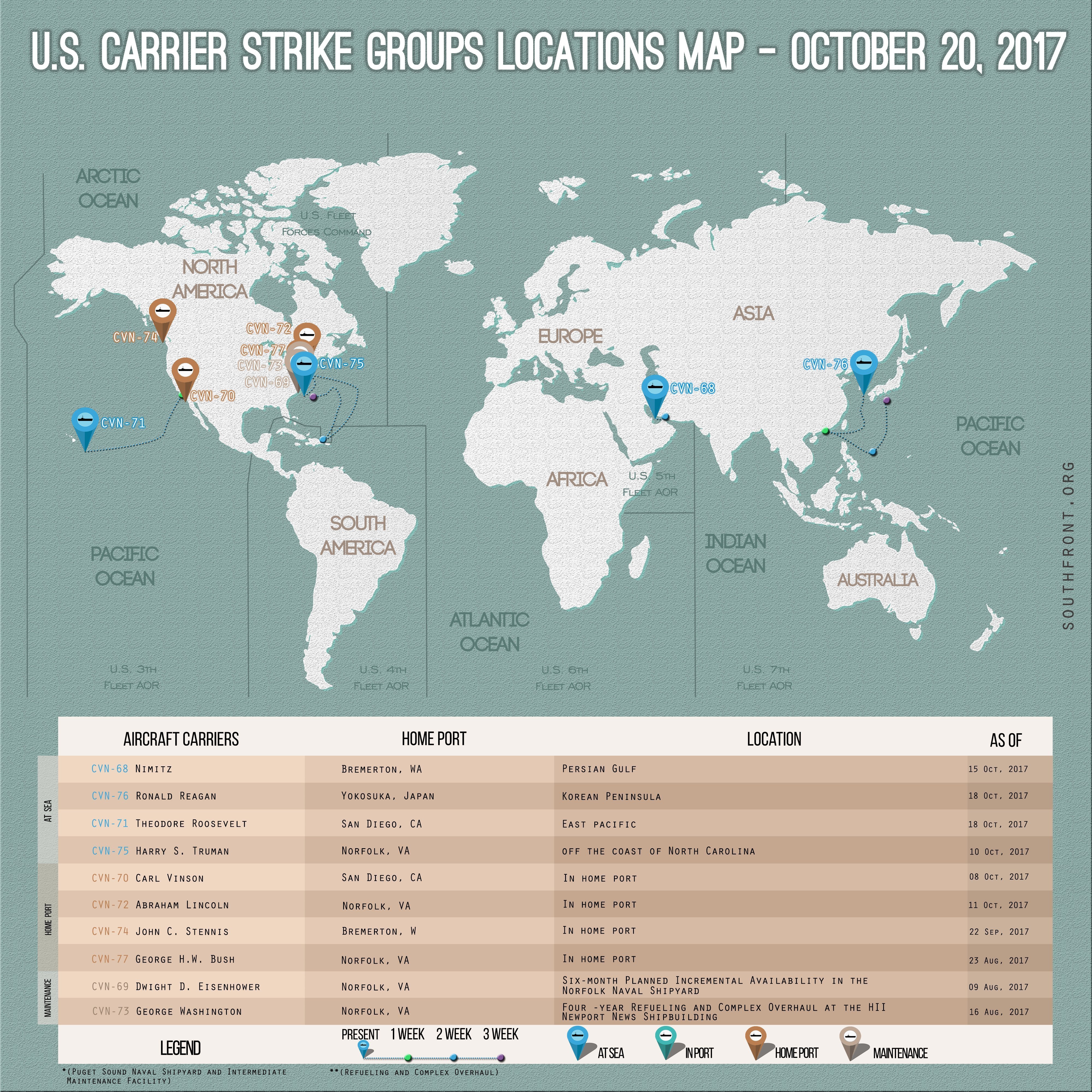 Point Hit Map Group Map US Carrier Strike Groups Locations Map – October 20, 2017